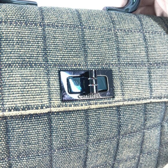 CHANEL Metallic Handle Chocolate bar 2.55 Square Bag Hand Bag Denim blue - Picture 5 of 13